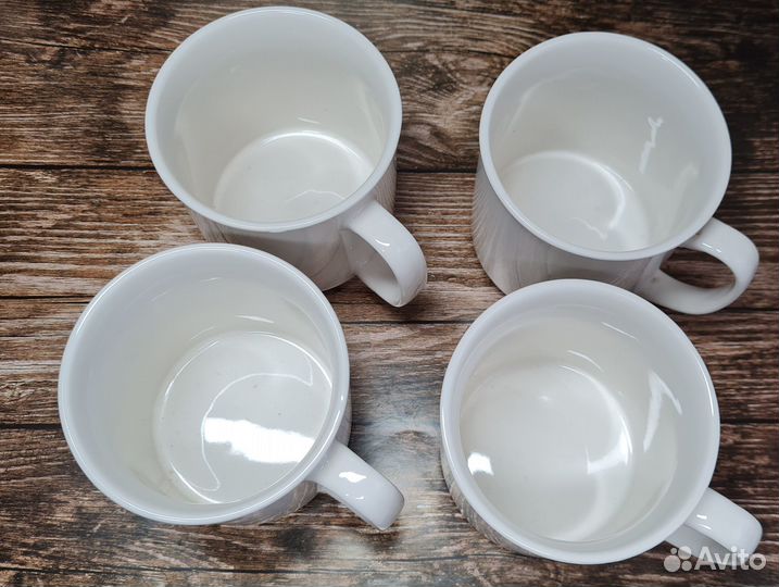 Белые фарфоровые кружки набор 4 шт стаканы 390 мл