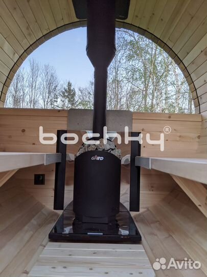 Мобильная баня 2х1,36 метра круглая под ключ