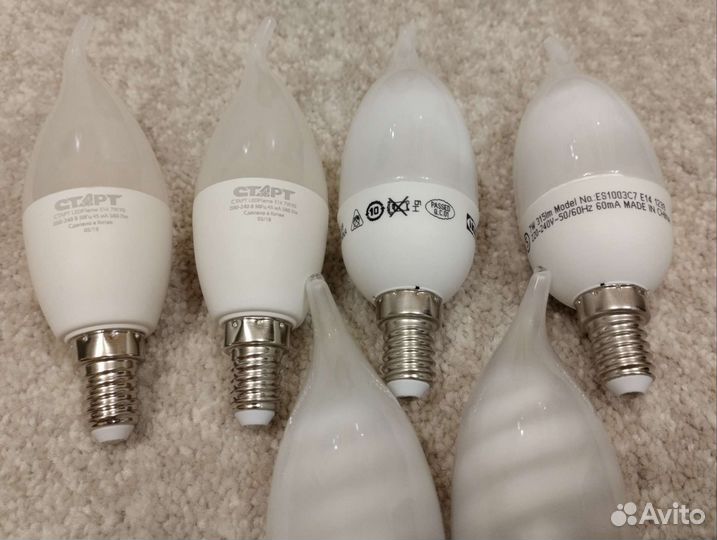 Лампочки энергосберегающие Е14, форма свечи, б/у