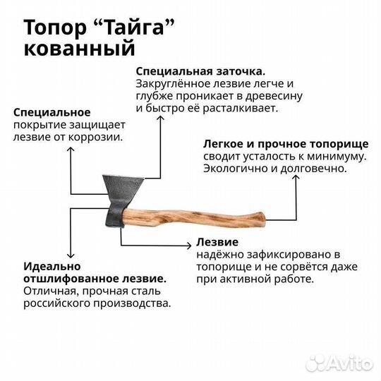 Топор кованый 0,8 кг в сборе