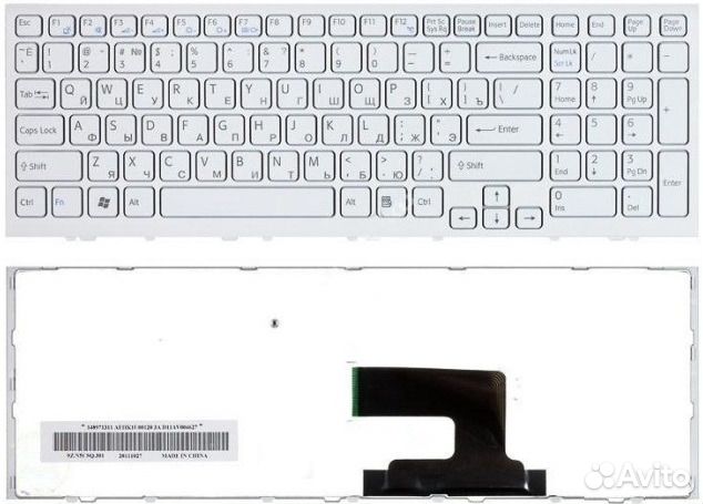 Клавиатура для ноутбука Sony VPC-EH белая с рамкой