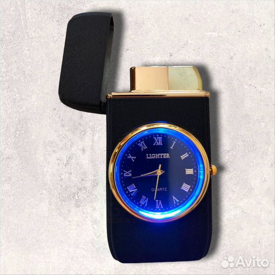 Подарочная газовая оникс (5) зажигалка с часами