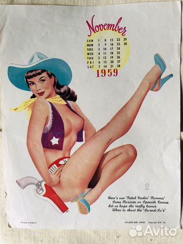Лист календаря 1959 г постеры винтаж pin-up