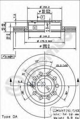 09.9167.11 диск тормозной передний Audi A3, Sk