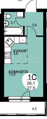 Квартира-студия, 27,5 м², 2/10 эт.