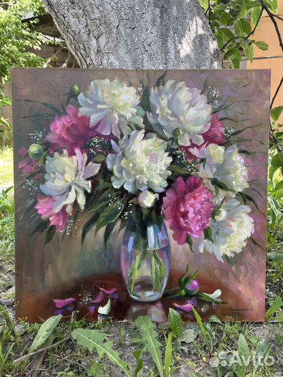 Картина маслом «Букет пионов» 60*60