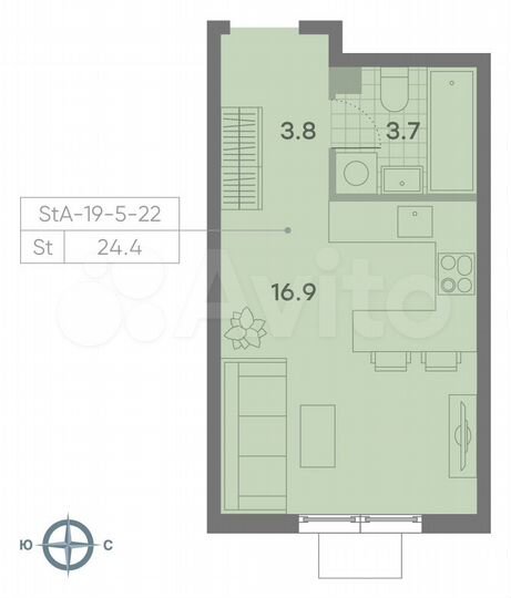 Квартира-студия, 24,4 м², 18/23 эт.