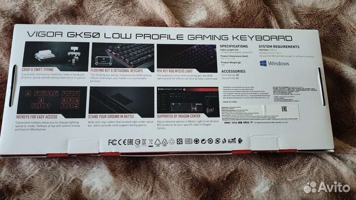 Механическая низкопрофильная клавиатура MSI GK50