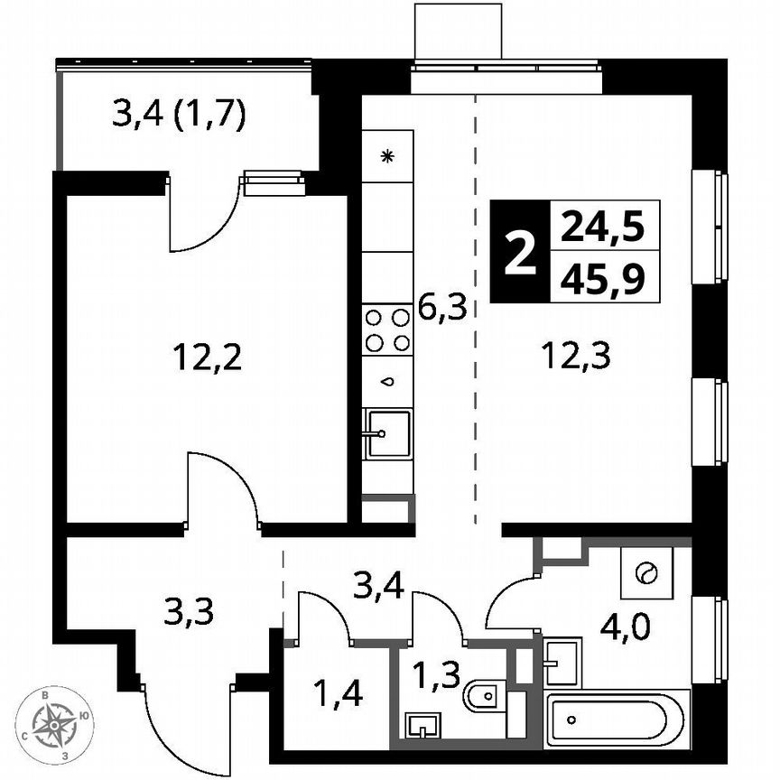 1-к. квартира, 45,9 м², 17/17 эт.