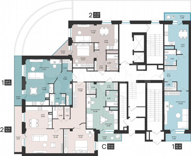 2-к. квартира, 78,4 м², 2/13 эт.