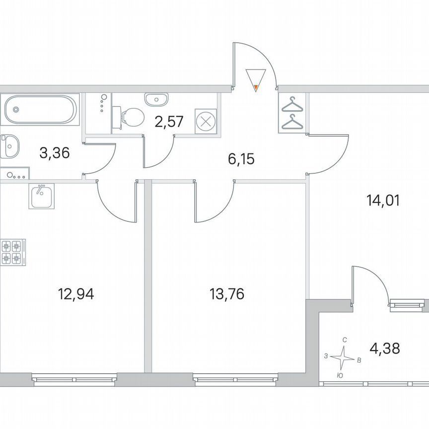 2-к. квартира, 55 м², 1/4 эт.