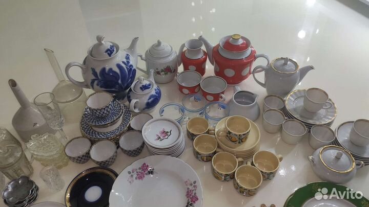 Посуда СССР, фарфор, хрусталь, сахарница, чайник