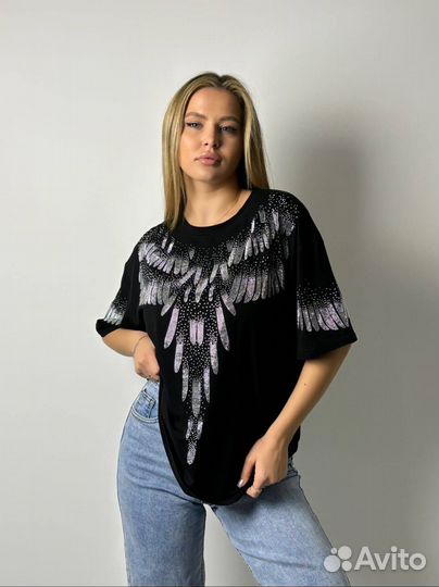 Футболка женская оверсайз со стразами
