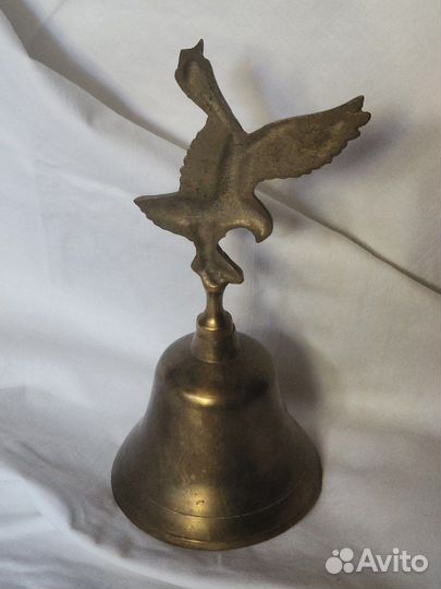 Старинный Колокольчик с ручкой орла Латунь