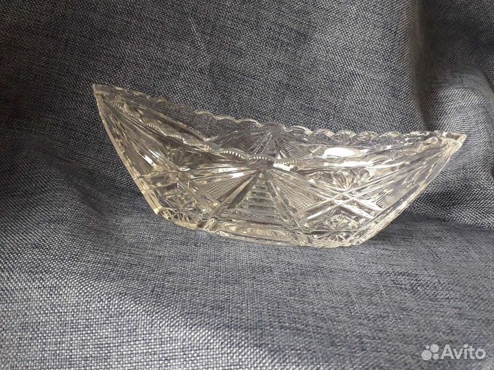 Хрустальная ваза конфетница ладья СССР