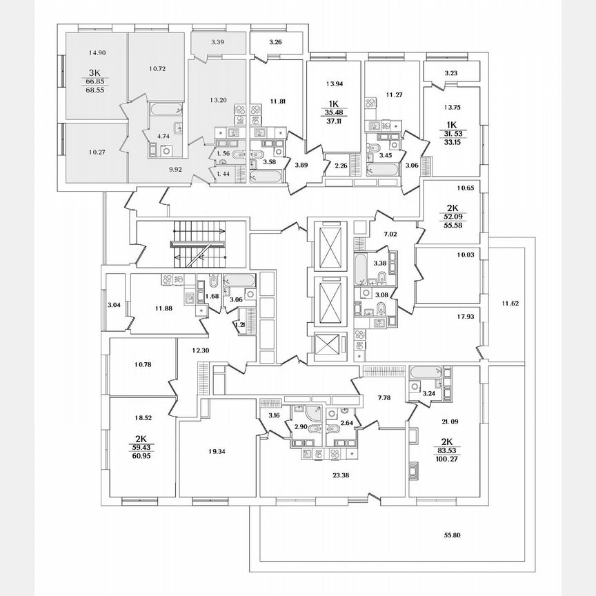 3-к. квартира, 68,6 м², 16/22 эт.