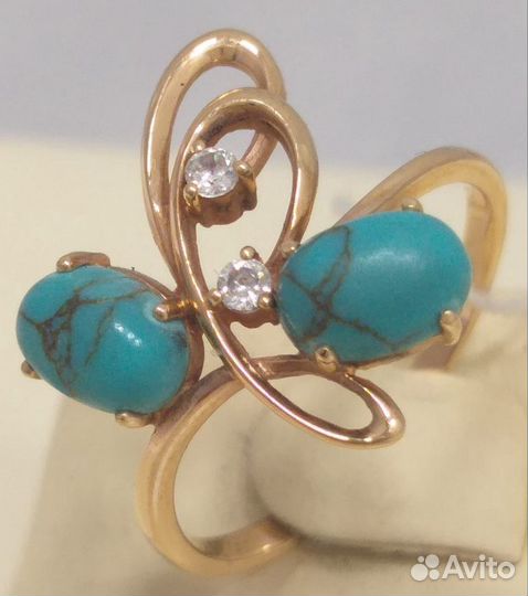Кольцо / размер 18 / 2,45г / Золото585 / бирюза