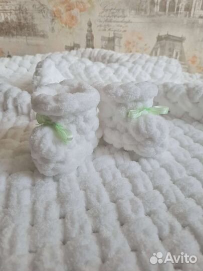 Плед детский вязаный пинетки ручная работа