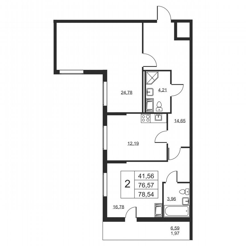 2-к. квартира, 78,5 м², 12/19 эт.