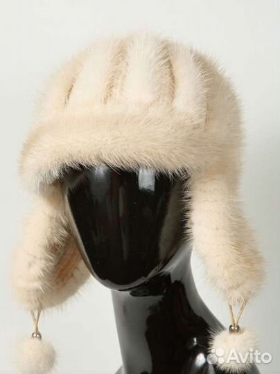 Шапка зимняя из норки, ушанка, на вязаной основе