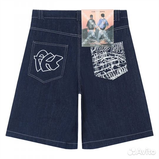 Джинсовые Шорты Широкие Синие Jnco type