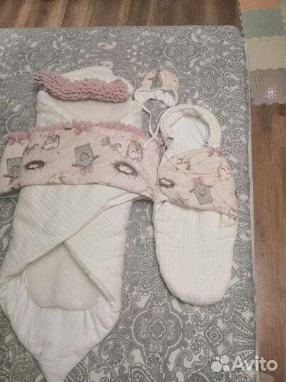 Конверт одеяло на выписку с мехом+кокон+шапочка