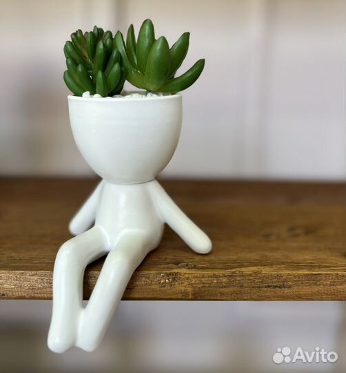Кашпо декоративное с искусственными суккулентами