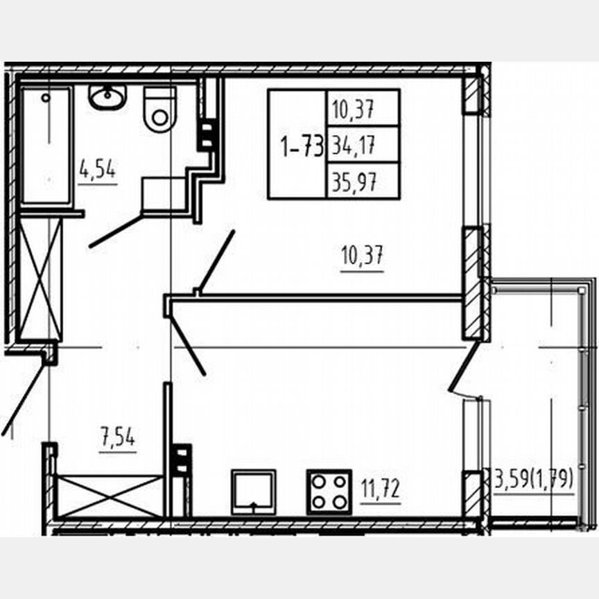 1-к. квартира, 33,9 м², 3/4 эт.