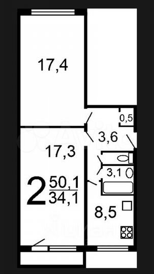 2-к. квартира, 50,2 м², 2/5 эт.