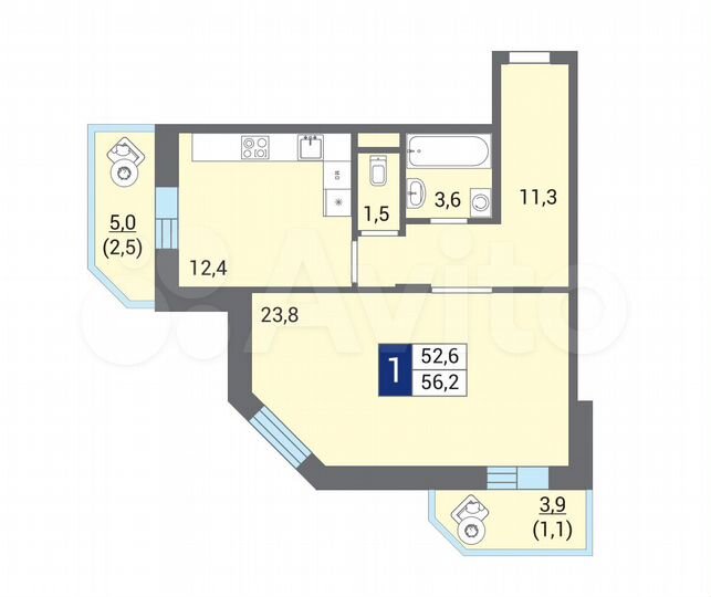 1-к. квартира, 56,1 м², 11/12 эт.