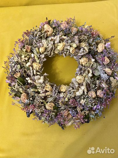 Интерьерный венок из гортензии и роз 35+ см