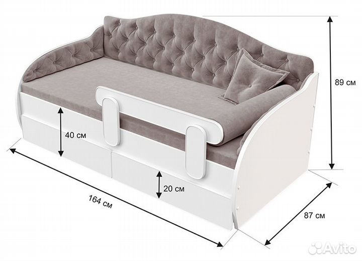 Детская кровать-тахта в каретнoй стяжке и ящиками