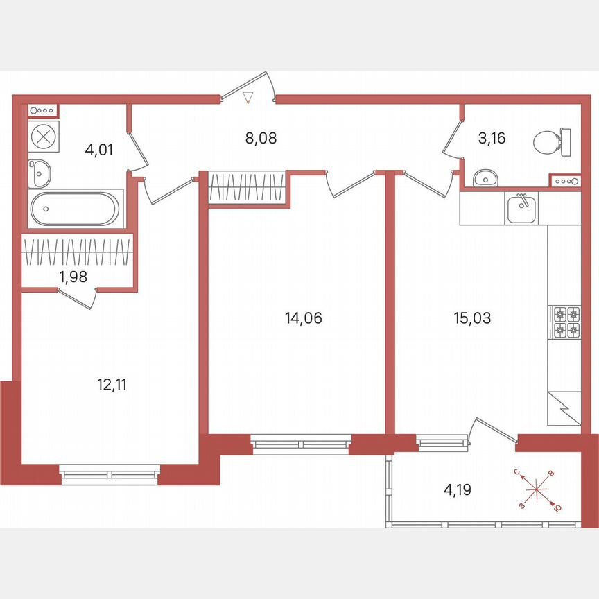 2-к. квартира, 60,5 м², 1/5 эт.
