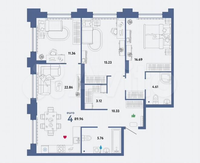 4-к. квартира, 87,5 м², 29/31 эт.