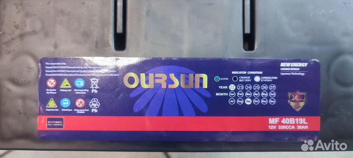 АКБ oursun JIS MF 40B19L 38Ah О.П