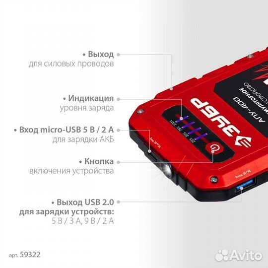 Пусковое устройство Зубр апу-400 12В, макс. 400А