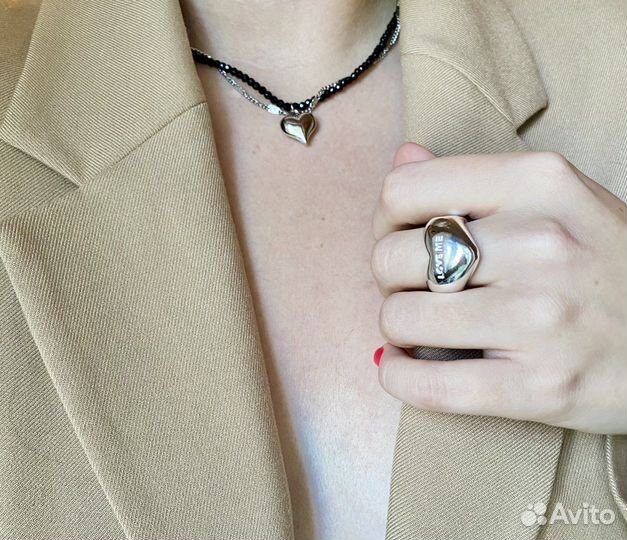 Колье чокер с кольцом сердце love ME