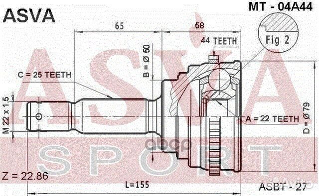 ШРУС наружный 22x50x25 MT-04A44 asva