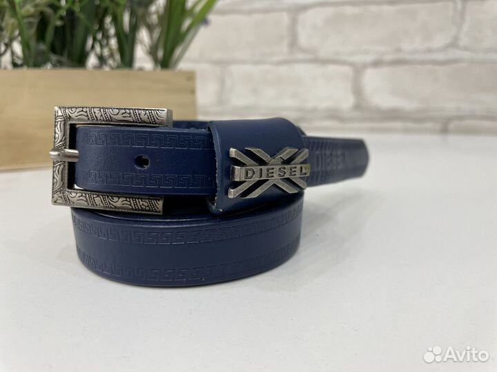 Ремень женский натуральная кожа синий