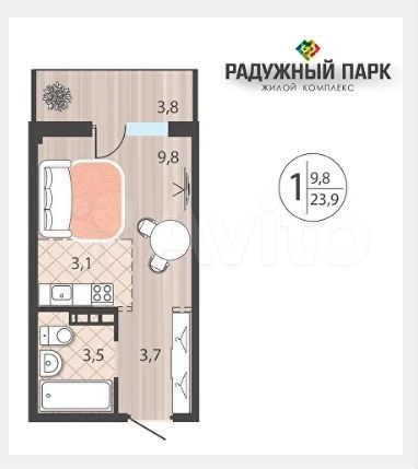 Квартира-студия, 23,9 м², 5/12 эт.