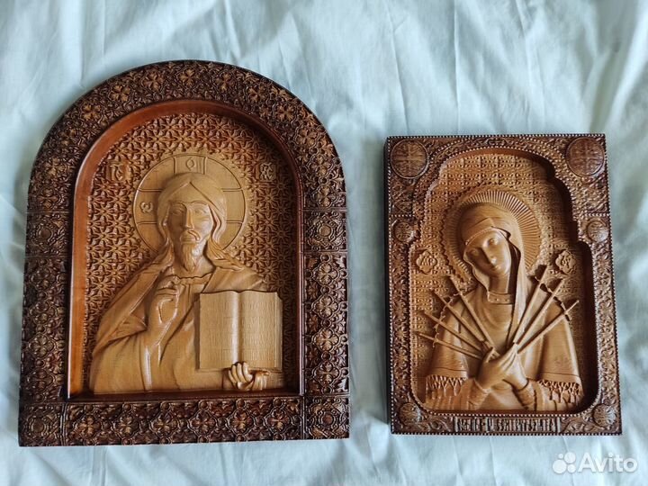 Семистрельная икона Божьей Матери,резная,дерево