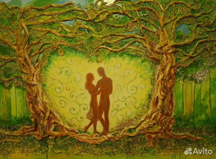 Картина объемная Рай Адам и Ева Любовь