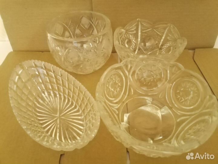 Салатницы 4 шт хрусталь и Кувшин стекло, СССР