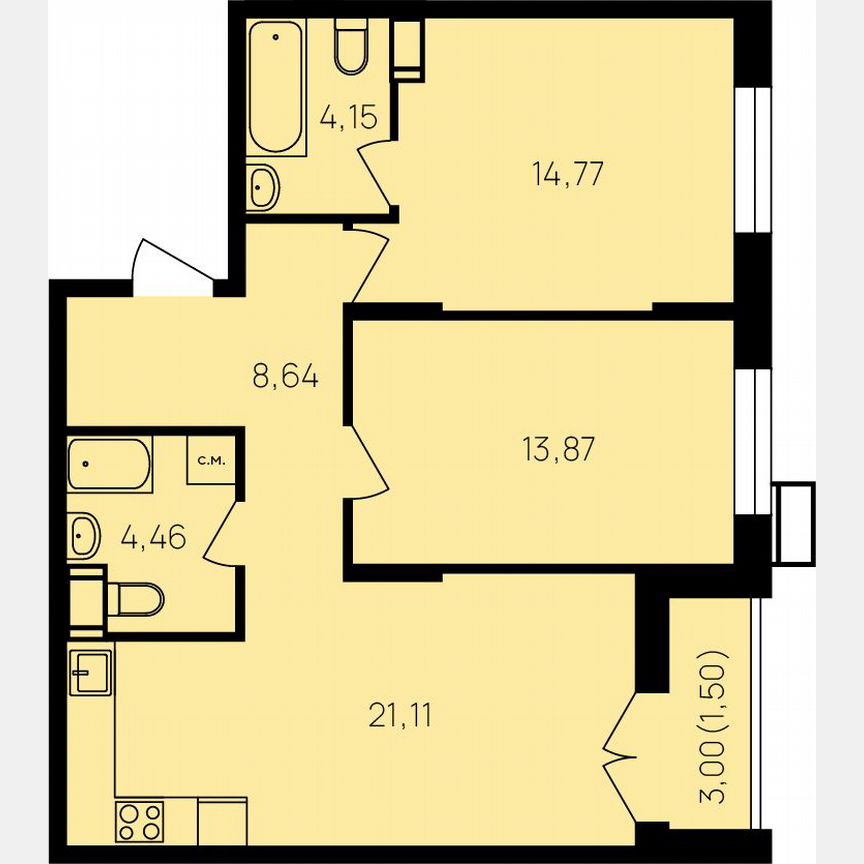 2-к. квартира, 69,9 м², 17/19 эт.