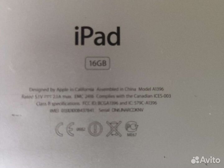 Планшет apple iPad 2 A1396