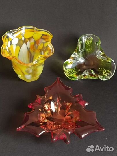 Вазочки, гутное стекло, винтаж