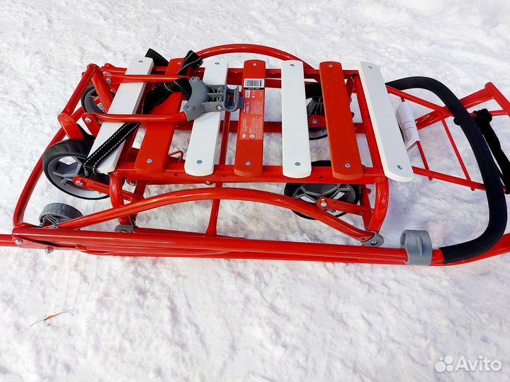 Санки с колесами складные красные Nika kids