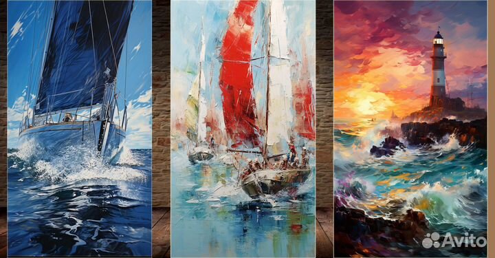 Картина лодка в море