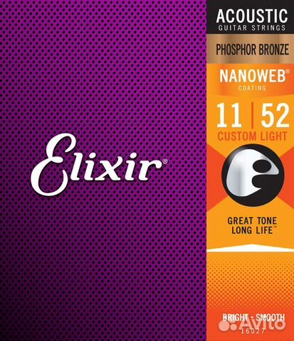 Струны для гитары Elixir 16027 NanoWeb Custom Light 11-52