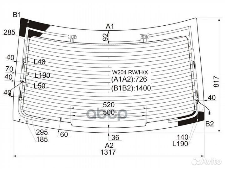 Стекло заднее с обогревом mercedes-benz C-class